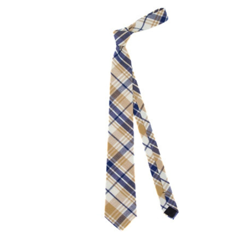 Voliza Classic Beige & Navy Plaid Cotton Neck Tie